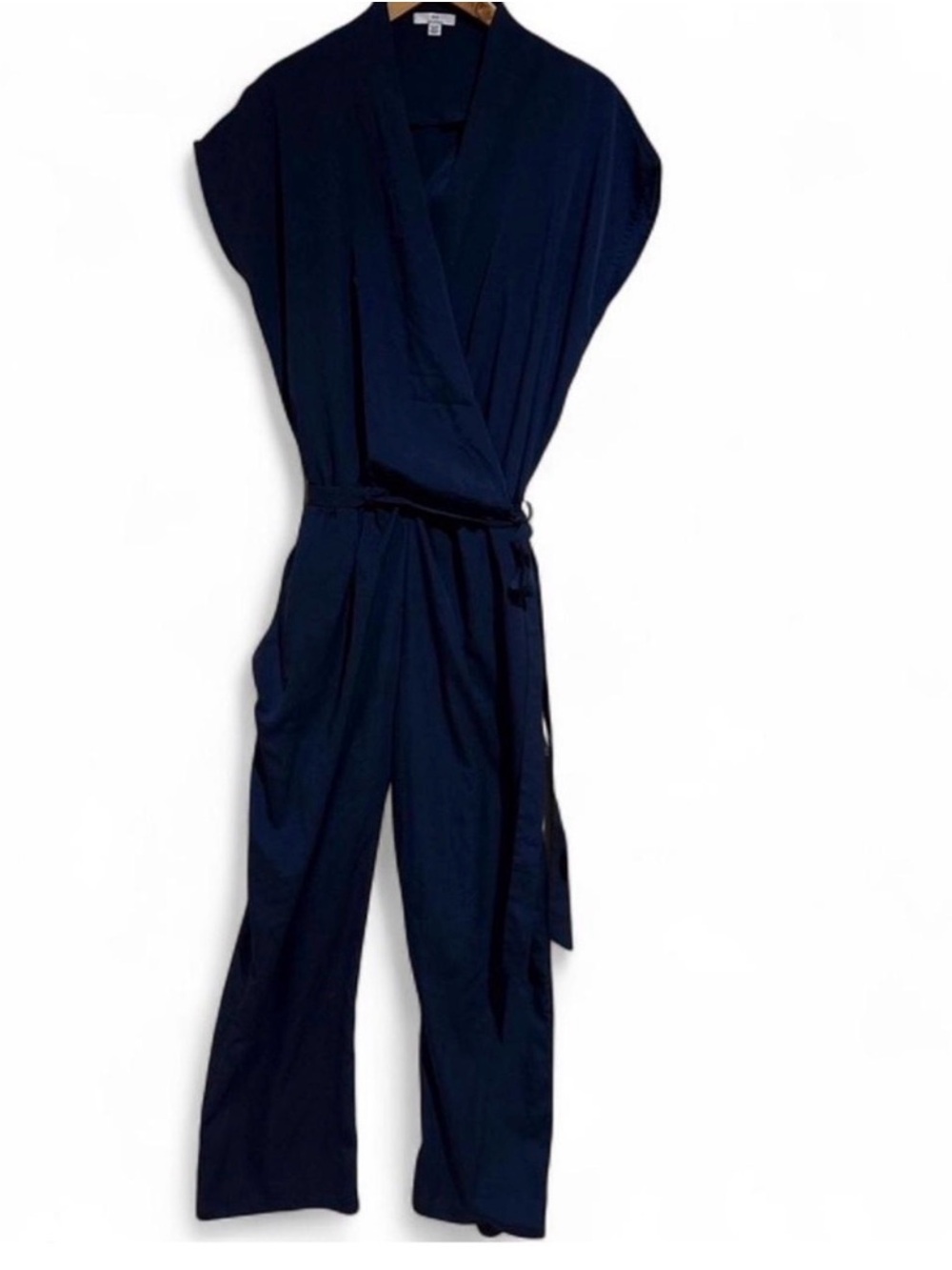 Halston Heritage Navy Wrap Jumpsuit with Tie Waist